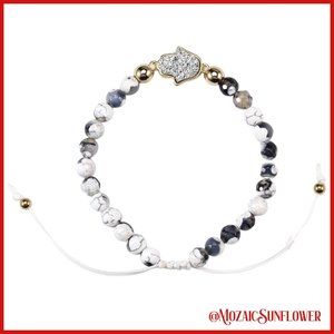 2 FOR $18 White Agate And Druzy Hamsa Hand of Fatima Filigree Back Bracelet